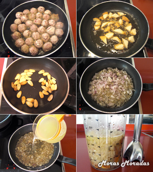 preparación de la salsa de almendras para las albóndigas