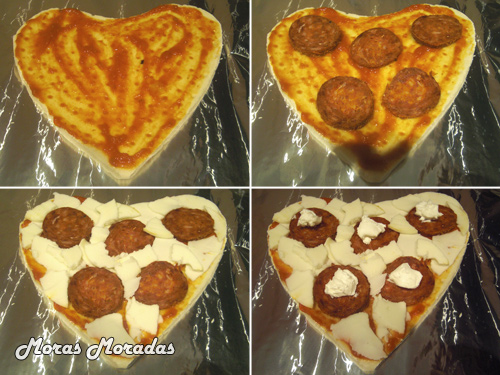como hacer una pizza de sobrasada y queso con forma de corazón