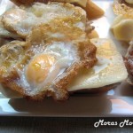 montadito de lomo, queso y huevos de codorniz