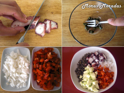 como hacer una ensalada de lentejas con pulpo