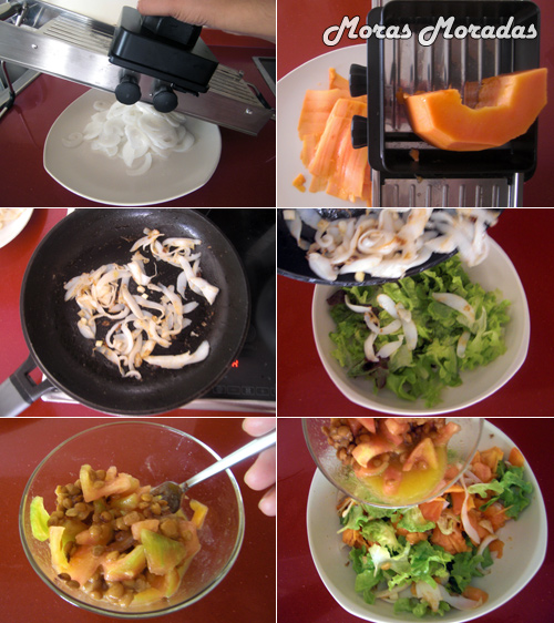 como hacer ensalada de lentejas, sepia y papaya