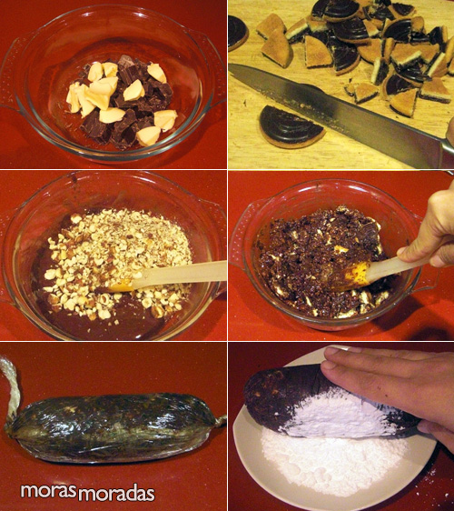 como hacer salchichón de chocolate
