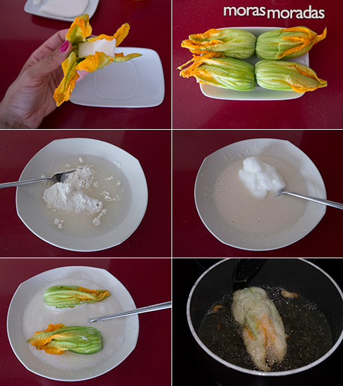 como hacer flores de calabacín rellenas de queso en tempura